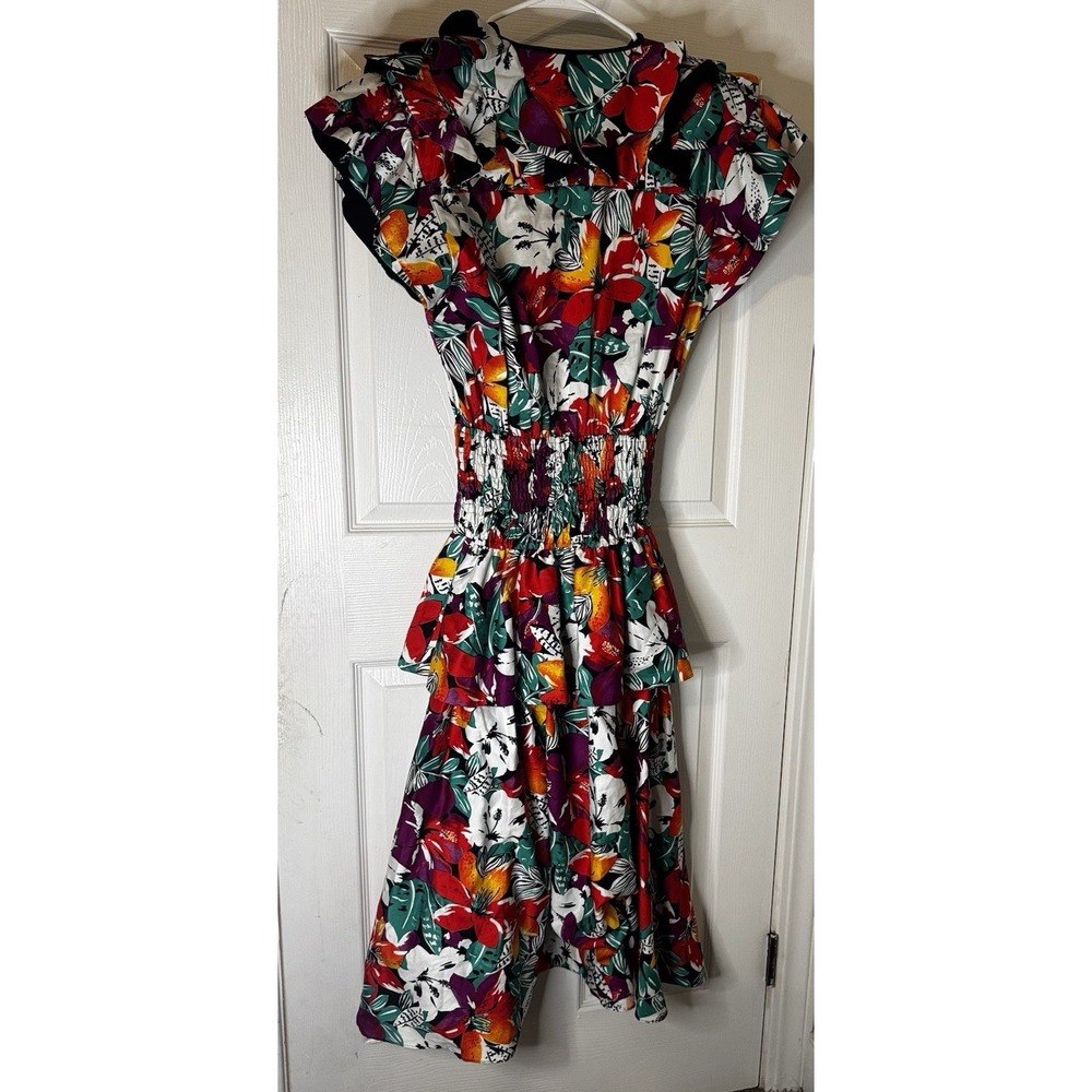 Vintage Diane Freis Original Floral Cotton Midi Dress Smocked Boho 80s Statement - Picture 3 of 5